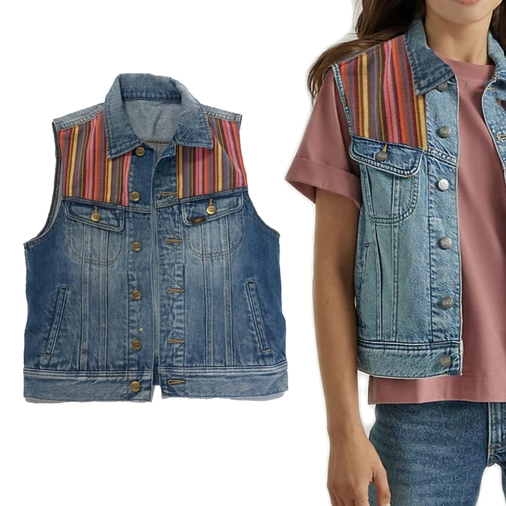 LEE Womens Denim Riders 100% Cotton Vest Desert Fade Size S NEW - Picture 1 of 6